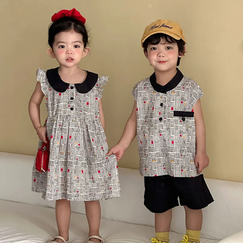 FINEPAT New Summer Girls Clothes Set  Thin Preppy Style Kids Boys Shirts +Shorts Cute Children Lace Outfit 2PCS 1-9T