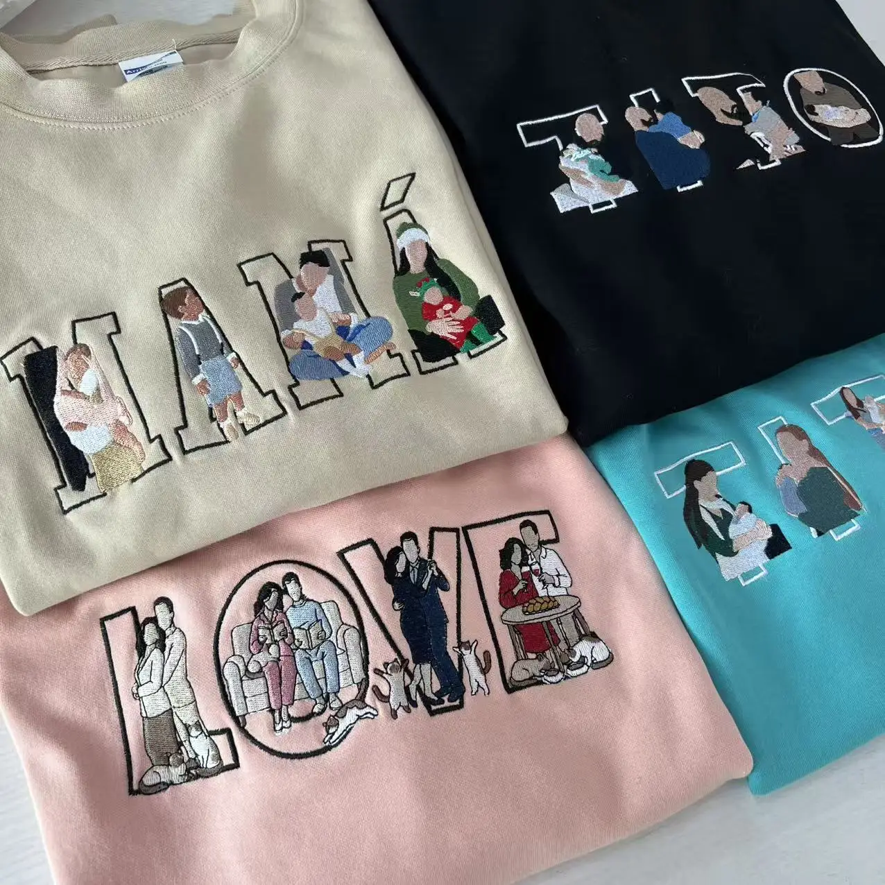 4 PHOTOS Custom Embroidered MAMA PAPA Portrait Sweatshirt Parent Custom Embroidered From Photo Embroidered SweatShirts