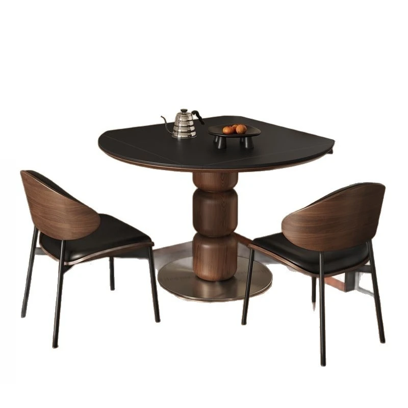 Medieval solid wood dining table, foldable square and round dual-purpose, dining table and chair combination