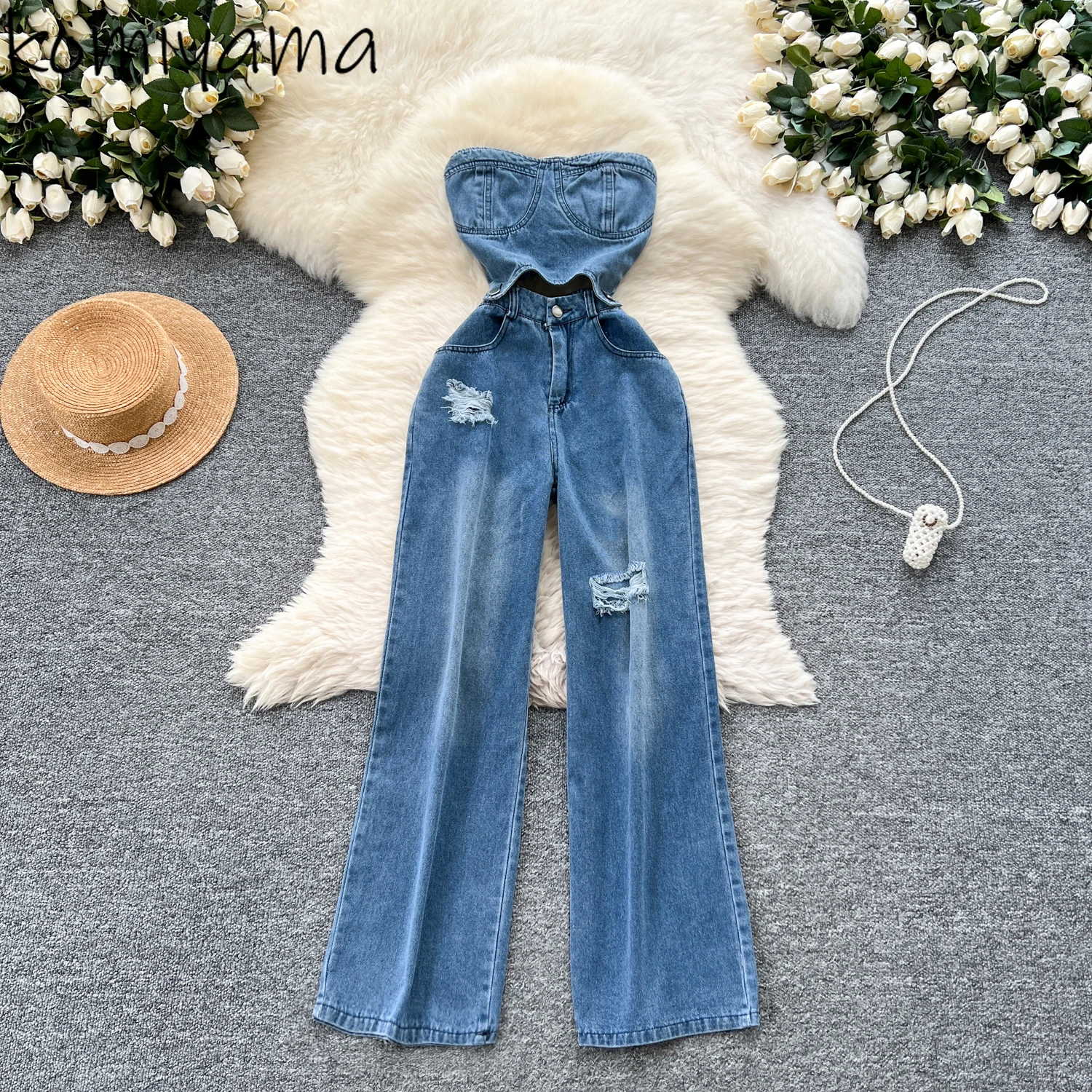 Hollow Out Jumpsuits Hole Denim Jumpsuit Woman Sleeveless Women Pants Casual One Pieces Summer 2025 New Design Ropa Mujer