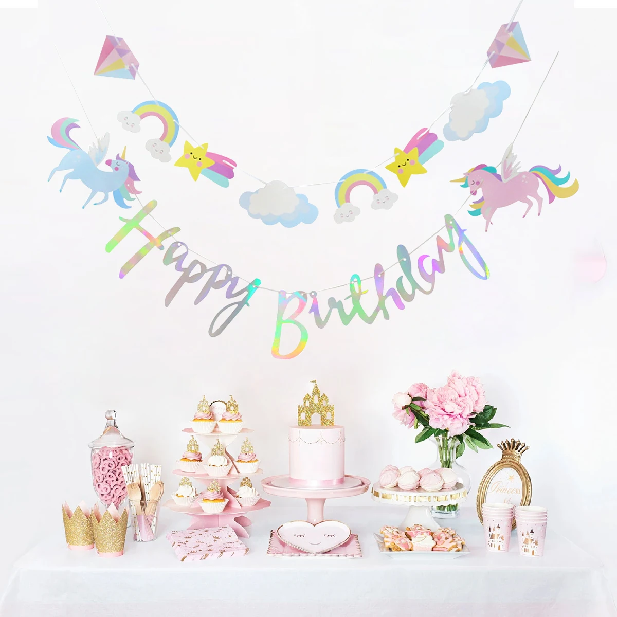 Decoración de fiesta de cumpleaños de unicornio para niños, vajilla desechable, platos, vasos, servilletas, suministros para fiesta de cumpleaños de niña