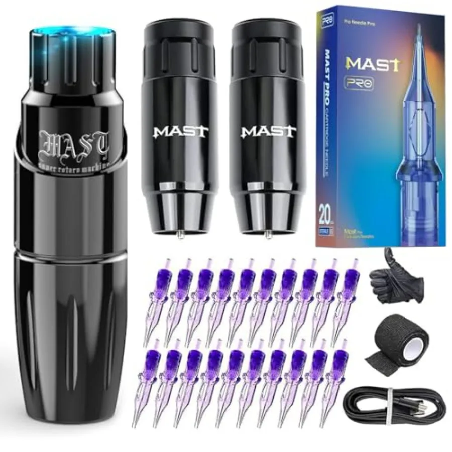 

Tour Wireless Tattoo Gun Machine Kit - Complete Tattoo Kit for Beginners with 2 Batteries Power Supply 20Pcs Cartridges Ne
