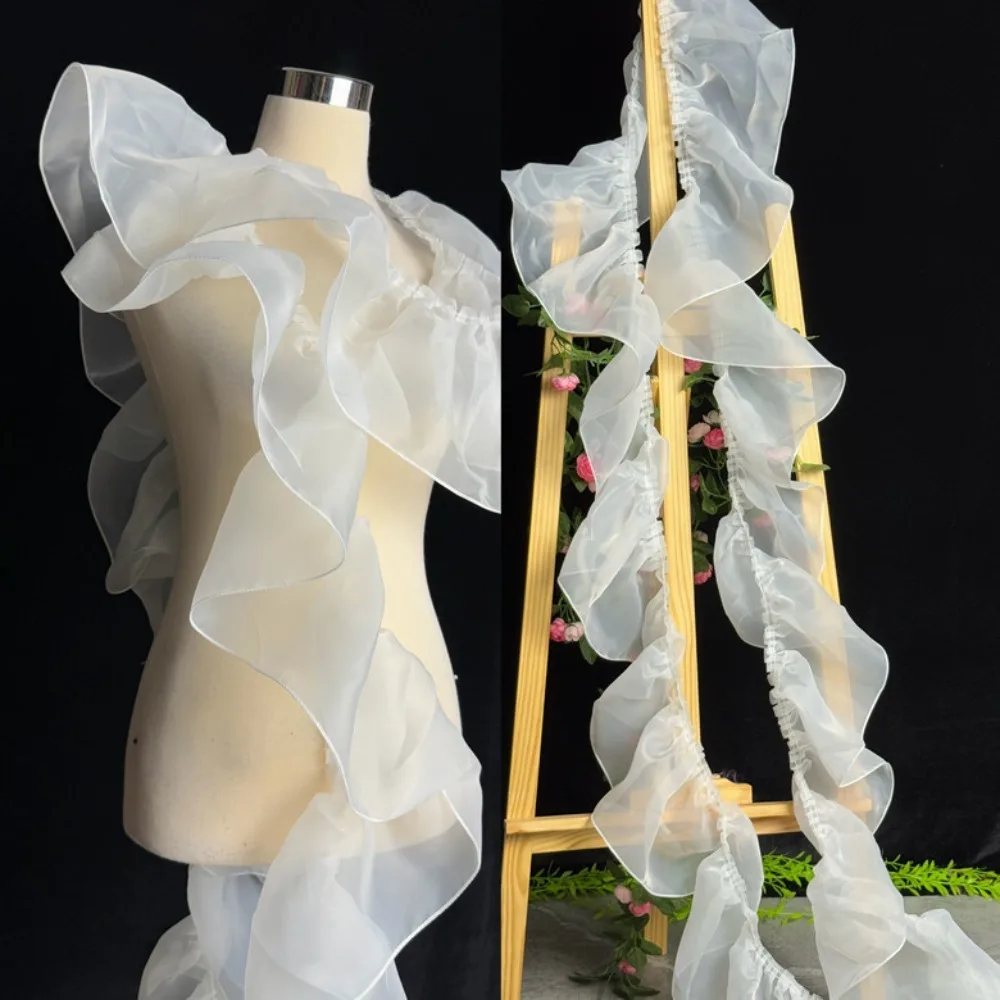 

New 20CM Wide Lace Organza Fabric Solid Color DIY Decoration Material Wrinkles Curled Edges Pleated Shape Lotus Leaf Edges