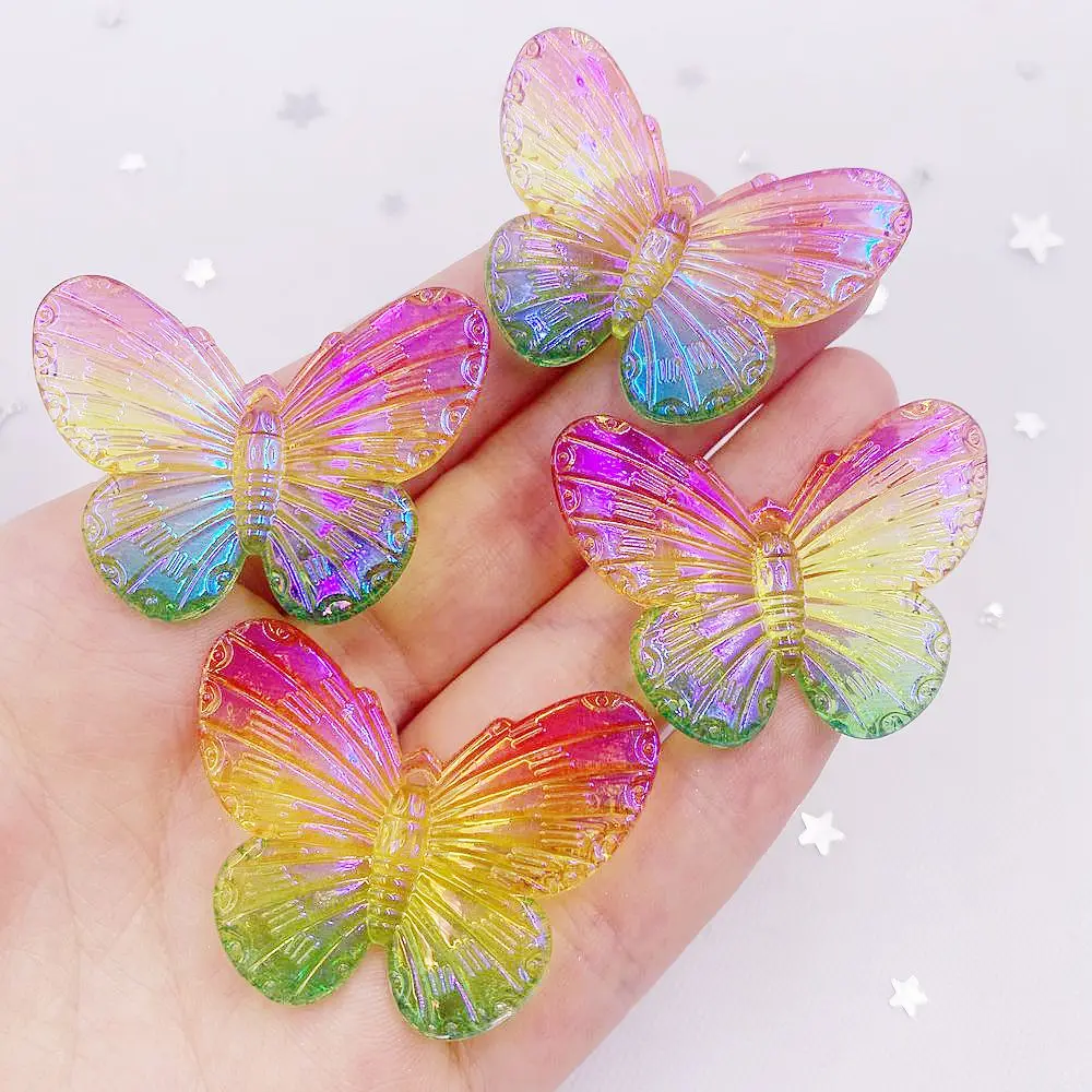 10pcs AB Resin 31*41mm Bling Colorful Clear Butterfly Flatback Rhinestone 1 Hole Ornaments DIY  Wedding Applique Craft SL690