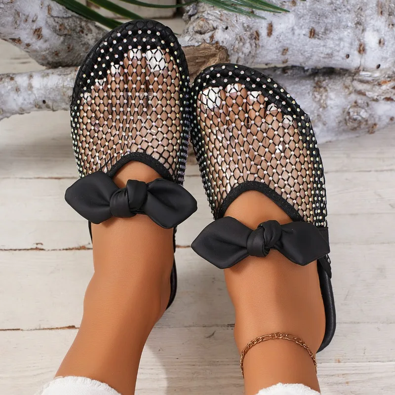 New Women's Flat Slippers Summer Fashion Mesh Sandals Hollow Mesh Breathable Shoes Slippers Footwear Shoes for Women Plus Siz 43