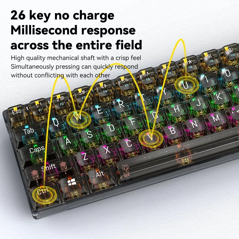 Factory Wholesale T-WOLF T40 Transparent Keyboard 68 Keys Yellow Axis Red Axis Mechanical Keyboard RGB Wired Keyboard for Gaming