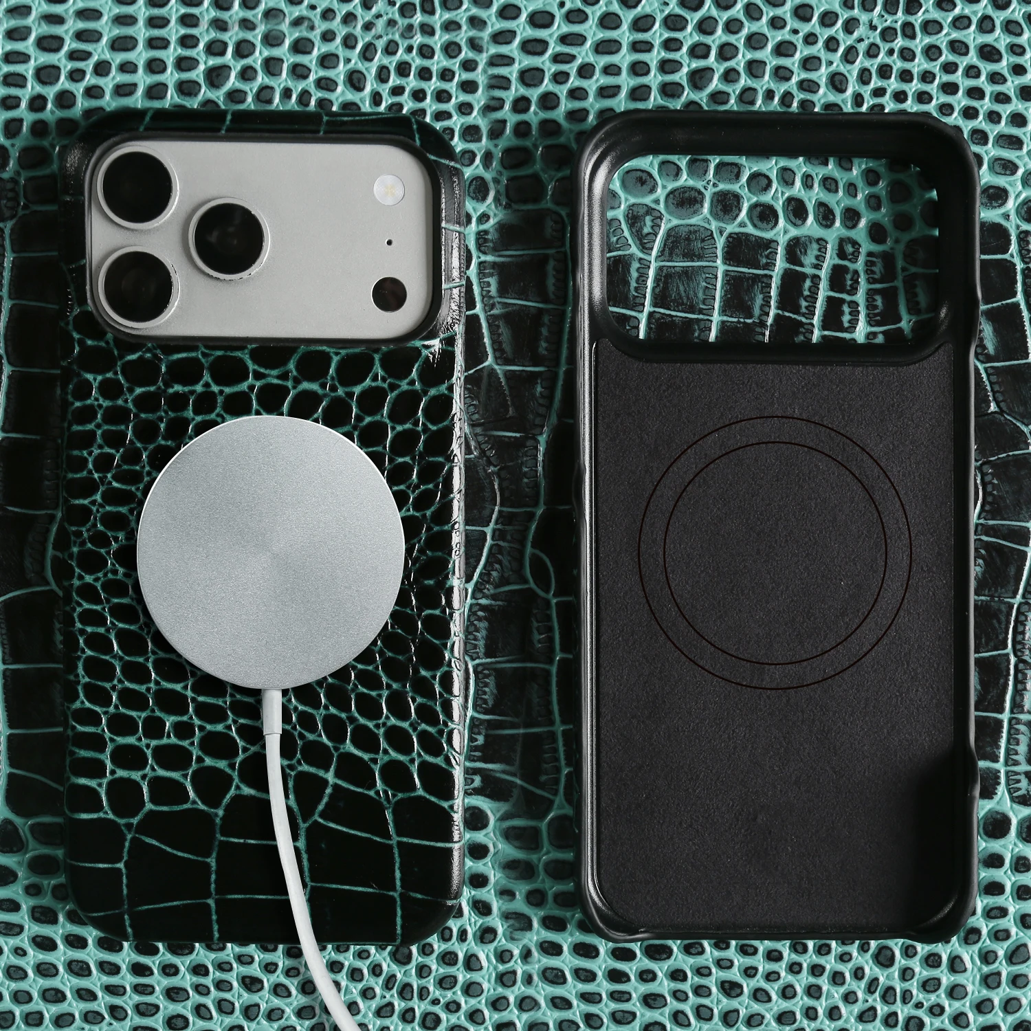 Funda Magnética Inalámbrica de Cuero Genuino con Patrón de Cocodrilo para iPhone 17 Pro Max, Air 16, 15, 14, 13, 12, 11, Funda Protectora de Carga
