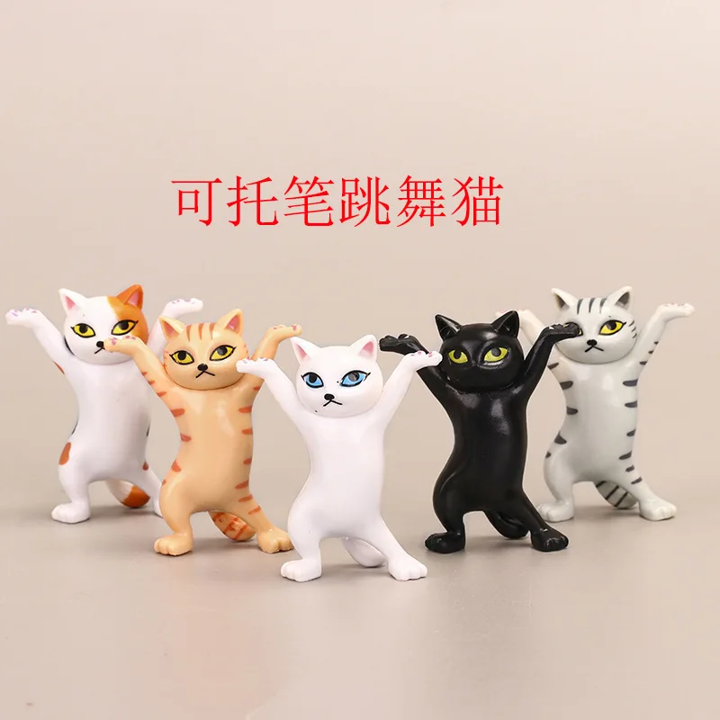 

5pcs Charming Cat Holding Pen Holder Trendy Cat Cat Pen Holder Handle Cat Decoration Kwaii Raise Hand Posture Gift for Christmas