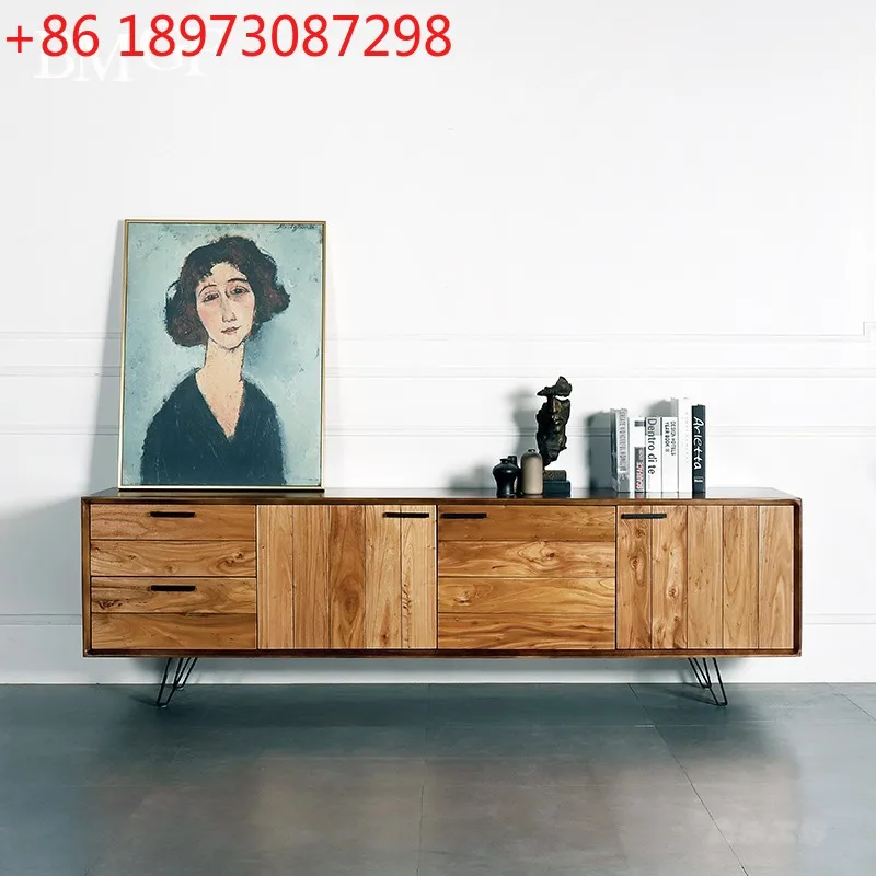

Nordic simple solid wood audio-visual cabinet old living room TV cabinet household all solid wood log TV cabinet
