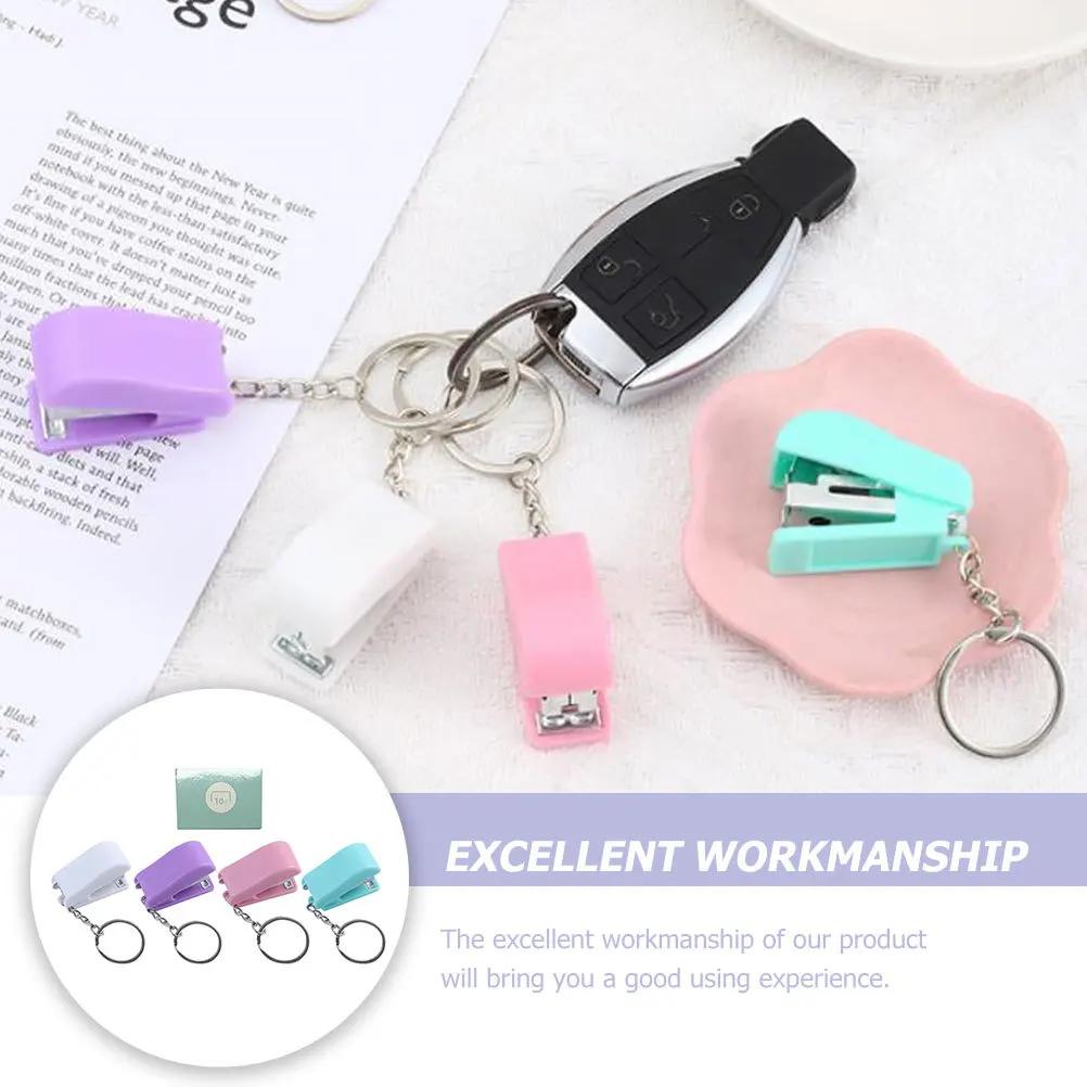 1Set Portable Mini Stapler Keychain Hanging Compact Small Book Binding Tool Office School Student Essential Mini Stapler
