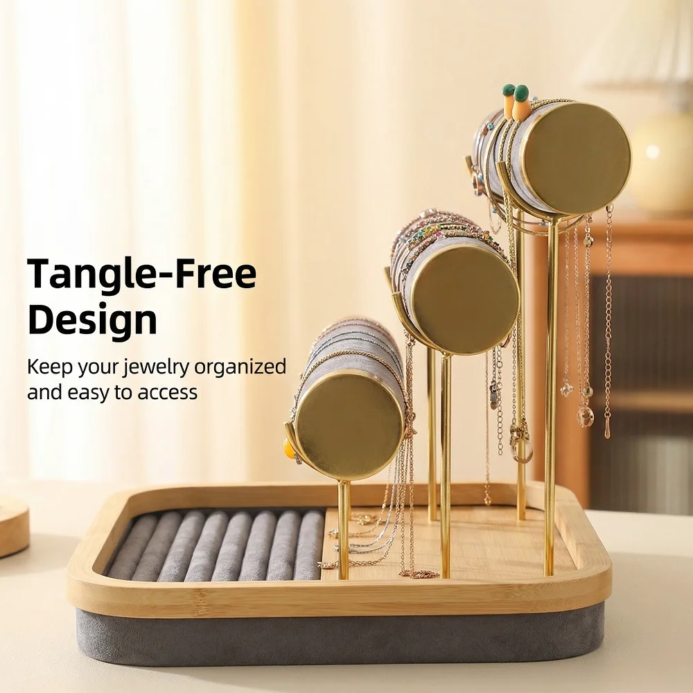 INS Style 1/2/3-Layer Jewelry Rack With Tray - Wooden Bracelet Holder For Women & Men Ideal Choice For Gifts Store Display