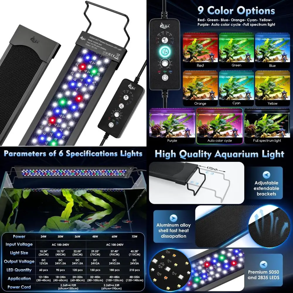 

Светодиодный светильник для аквариума 72 Вт для аквариумов 48-55 дюймов, полный спектр, круглосуточное использование, водонепроницаемый, высокая светоотдача для роста растений, регулируемая яркость