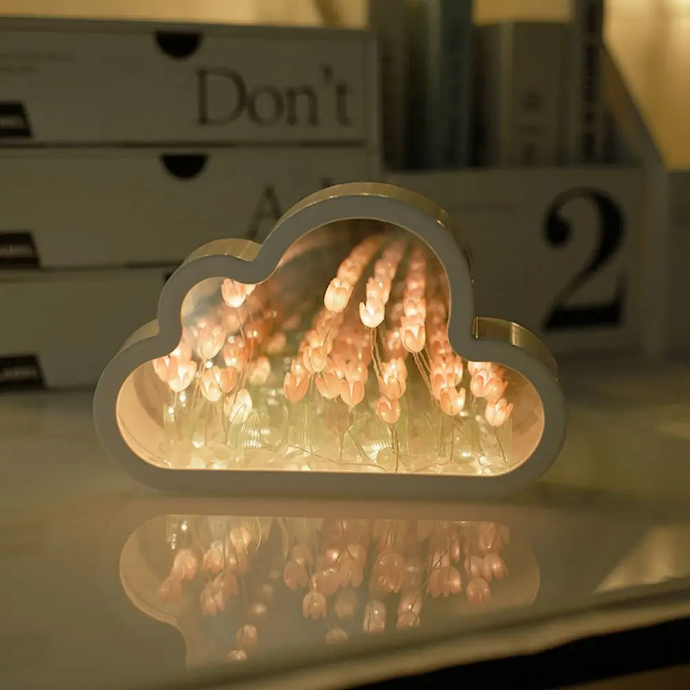 1pc à la main bricolage nuages tulipe lampes LED veilleuse miroir lampes de Table chambre ornements décoration fleur mer atmosphère lampe