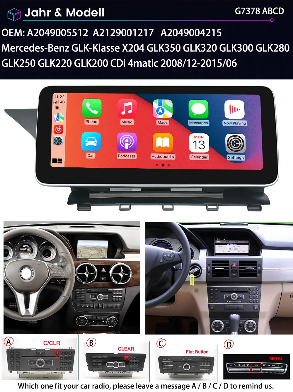 Android car radio Bluetooth Carpaly GPS Navigation+AHD reverse camera for Mercedes-Benz GLK-Klasse X204 GLK350 GLK320 GLK300