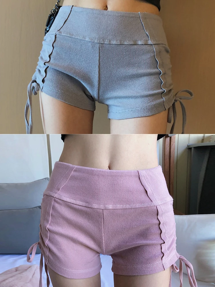 Fitness Short Pants Women's High Waist Straight Leg High Polyester Asymmetric Design Gym Yoga Dance Anti-Light Shorts