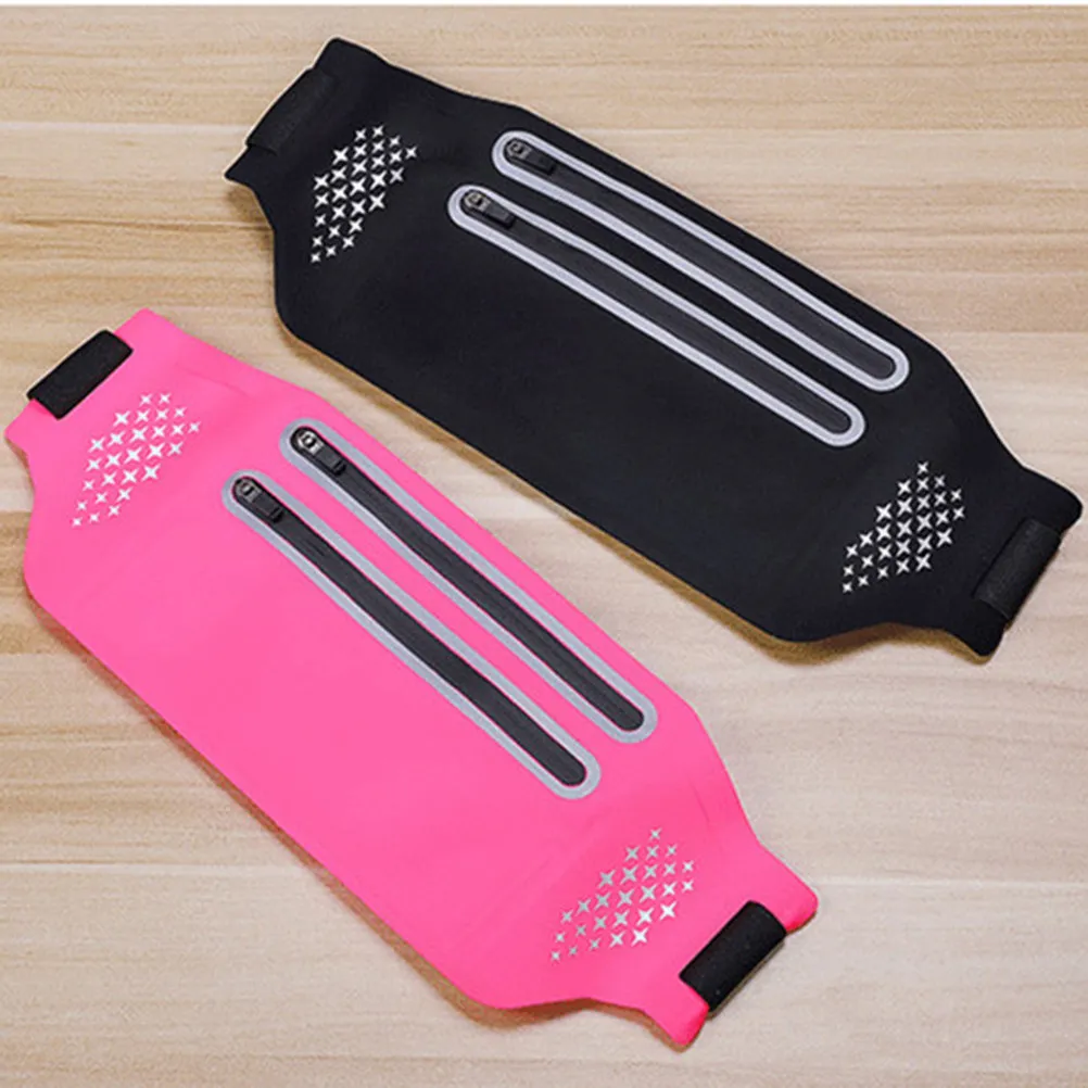 

Поясная сумка Slim Waist Pack для активного отдыха с двумя карманами на молнии, отделением для телефона, черная, с регулируемым ремнем и отверстием для наушников, для бега и спорта