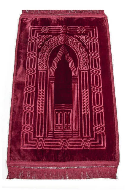 Iqrah deluxe soft prayer mat-red color, 80 cm x 120 cm plush fabric soft prayer mat, prayer, Kuran, yoga, exercise