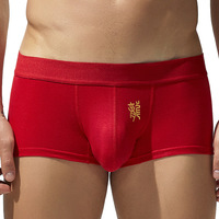 SEOBEAN Men's Boxer Shorts Low Waist U Shape Comfortable Cotton Red Color Dragon Year Design Chinese Zodiac Underwear
