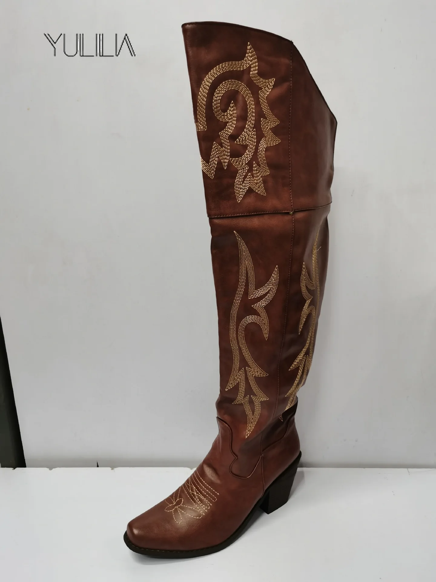 YULILIA American Style Trendy Women's High Heel Chelsea Over Knee Boots With Half Zip Office Nightclub Party Wedding Girl Woman