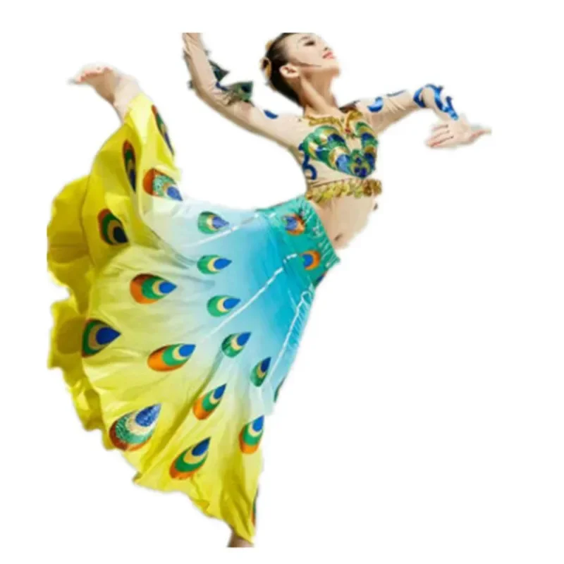 Girl's quality new dance long skirt Dai dance costume national classical costume Peacock dance costume top+skirt+headgear set