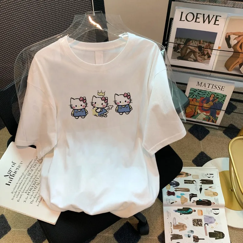 design-sense-of-niche-hello-kitty-cat-camiseta-de-manga-curta-verao-solta-versao-grande-dos-cem-tops-casuais