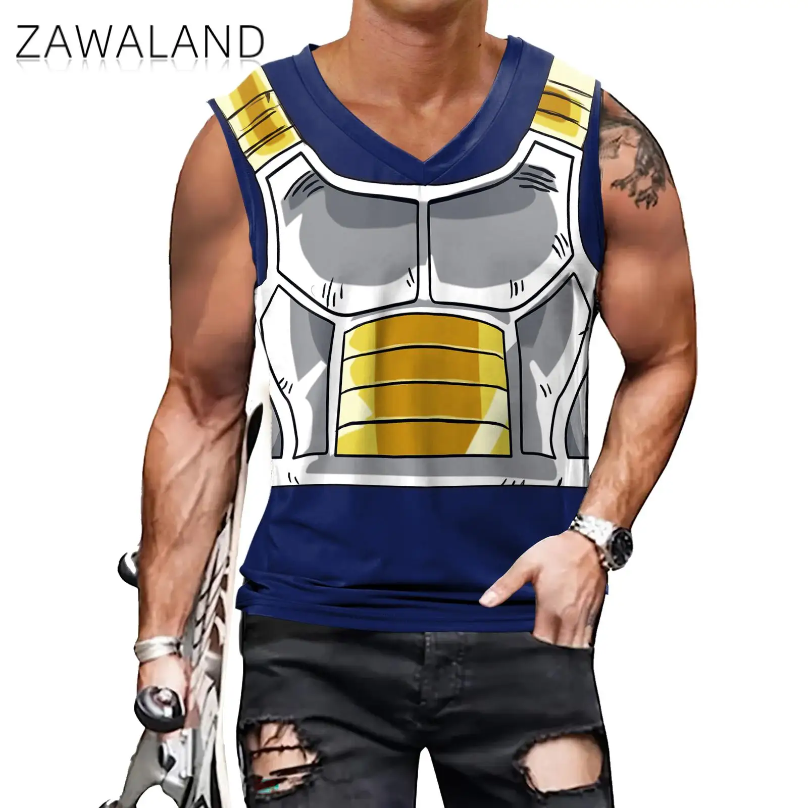 Cosplay Japanese Anime Costumes Superhero Cosplay V neck Vests Men's Fitness Gym Muscle Printed Compression Shirt Tank Tops