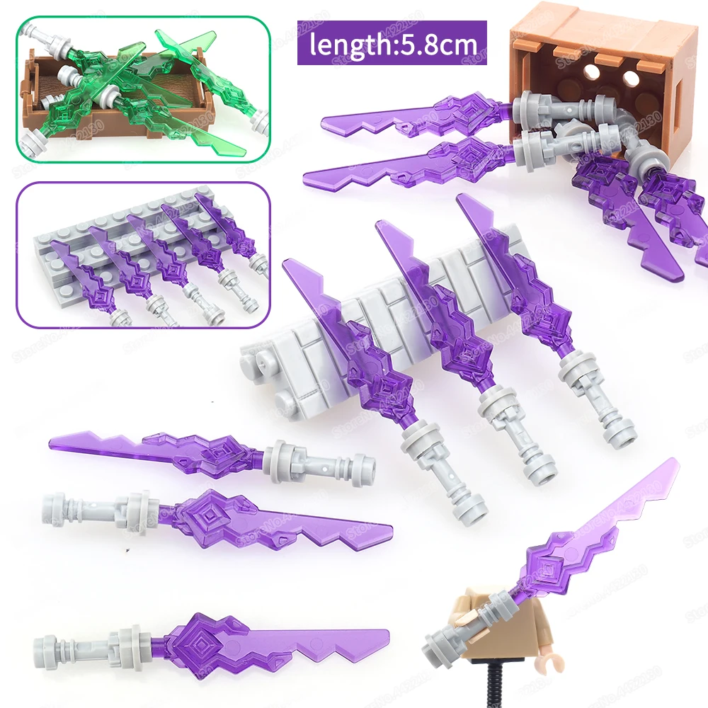 Warrior Purple Light Weapons Serrated Sword Building Block Moc Assemble War Figures Grandmaster Equipment Model Child Gifts Toys