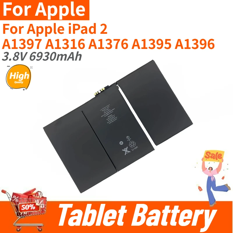 

Аккумулятор для планшета 3.8V 6930mAh для Apple iPad 2 A1397 A1316 A1376 A1395 A1396, новый, высокого качества