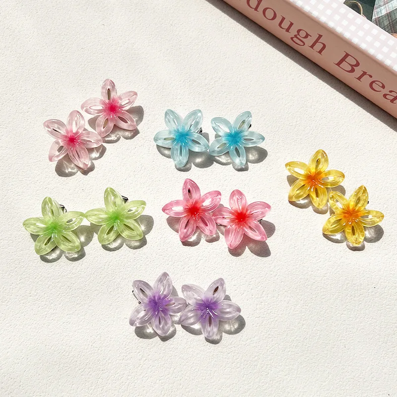 

2Pcs Sweet Dopamine Egg Flower Hairpin New Hollow Flower Hairclip Girl Side Clip Bangs Duck Bill Children Hair Accessories