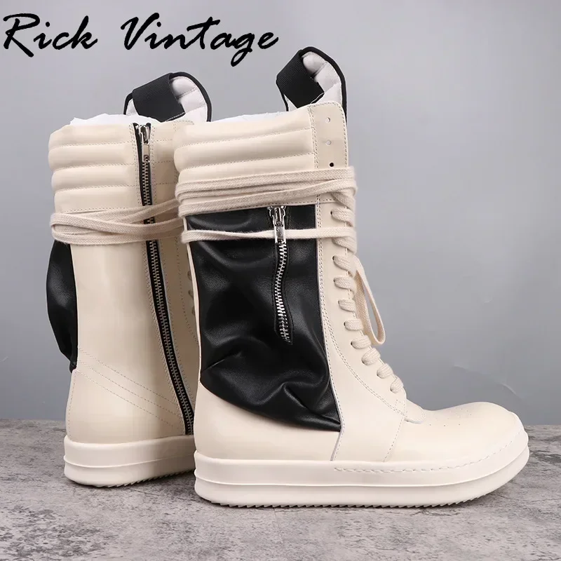 Rick Vintage High Top Boots Men‘s Motorcycle Boots Top Quality Real Leather Brand Zipper Long Boots Women Pocket Calf Boots