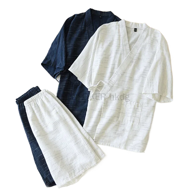 2026 New Cotton Summer Men Pajamas Japanese Style Kimono Pajamas Shirt and Shorts 2 Piece Set Loungewear Lounge Set Spa Bathrobe