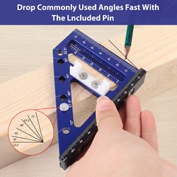 Regla de medición de ángulo múltiple 3D, regla de línea de dibujo, transportador cuadrado de carpintería de aluminio, diseño triangular de inglete, 22,5-90 grados