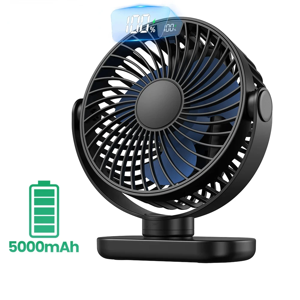 Портативный мини-вентилятор K60C, 5000 мАч, стоячие вентиляторы для комнаты, светодиодный дисплей ° Поворотный тихий персональный настольный электрический вентилятор для кемпингового вентилятора
