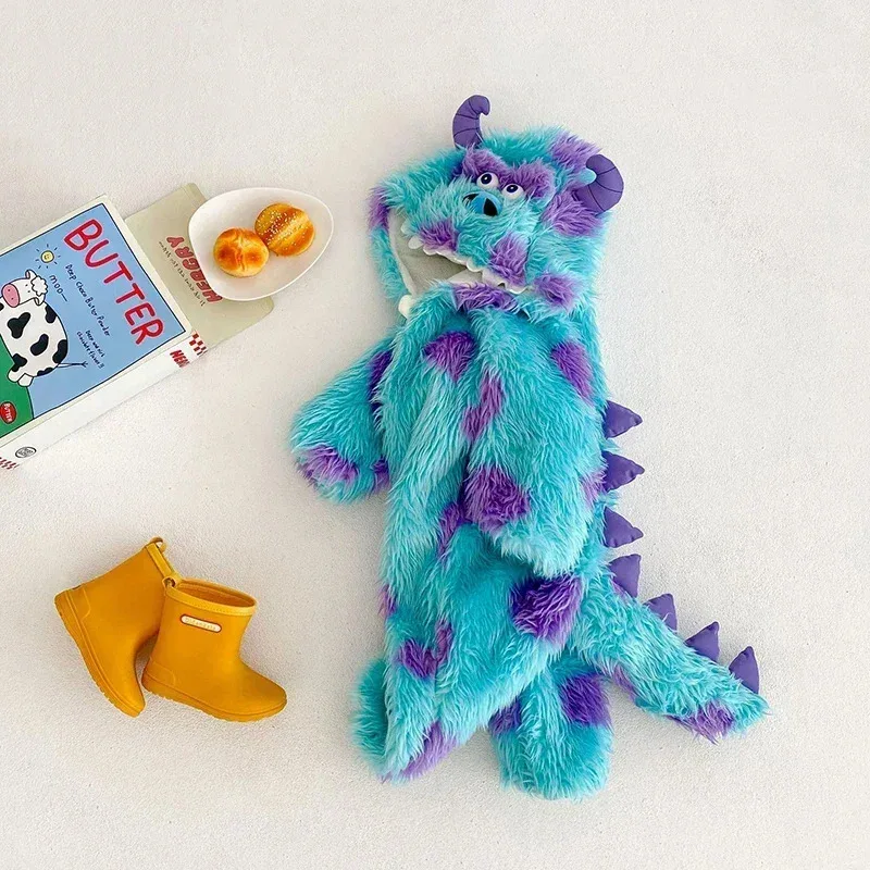 Dd12anime sully macacão de bebê roupas bodysuits inverno engrossar menino menina hoodies recém-nascidos ropa bebe infantil macio pelúcia criança jumpsu