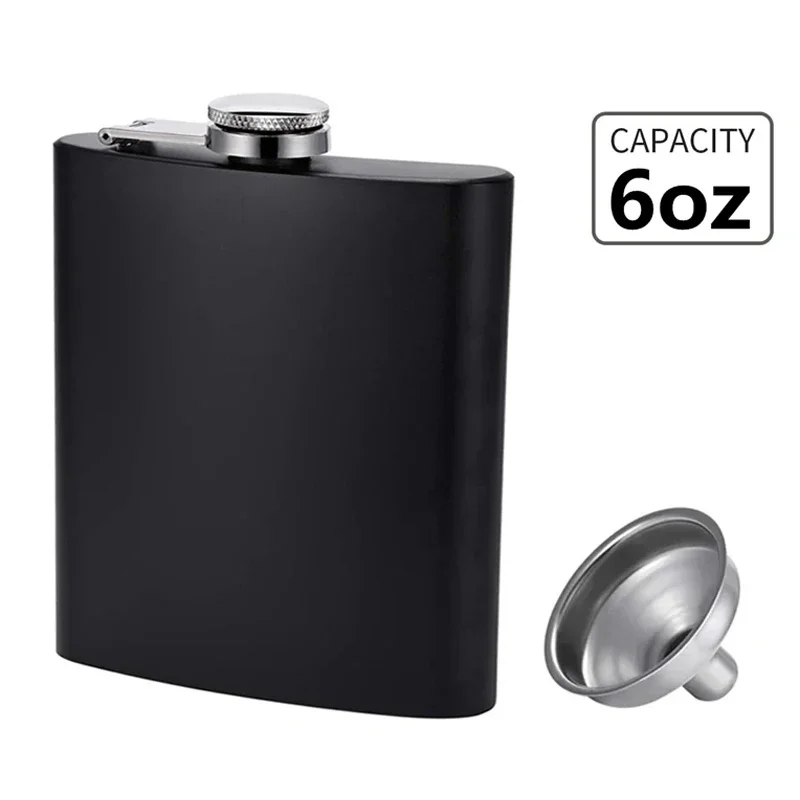 6oz Mattschwarzer Flachmann mit Trichtertasche Flachmann Edelstahl Auslaufsicher Alkohol Whisky Weintopf Flachmann Trinkgeschirr