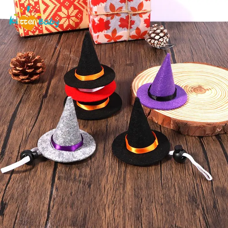 Dollhouse Halloween witch hat Ghost Festival Scene Mini Felt Witch Hat Decoration for Doll Cap Headwear Dollhouse Halloween Toys