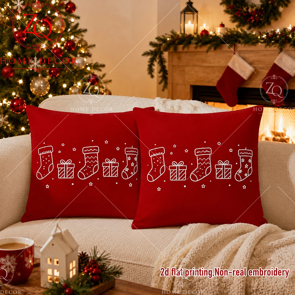Nordic Christmas Tree Throw Pillow Cover 2D Flat Printed Peach Skin Snowflake Cushion Case Xmas Pillowcase Sofa Home Decor