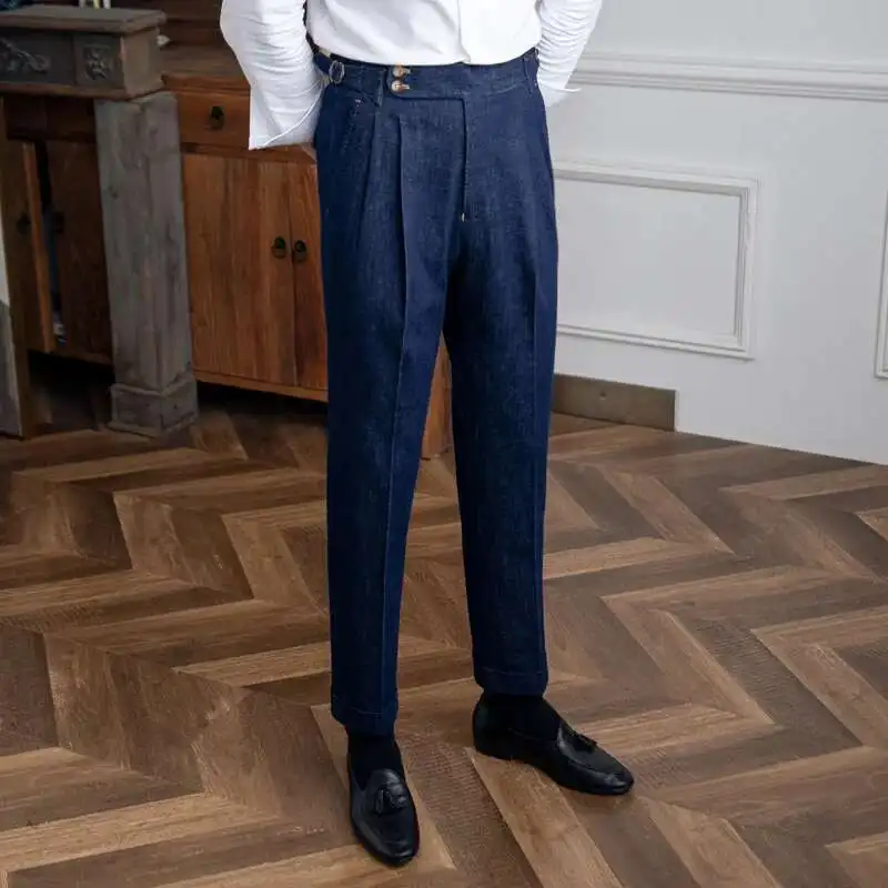 Pantalones de vestir de negocios italianos de alta calidad para hombres, traje Social de oficina, pantalones de novio de boda informales, pantalones