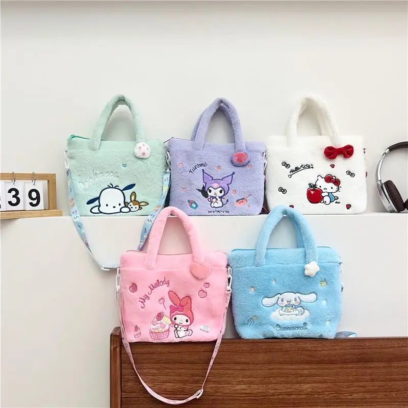 

Kawaii Sanrio плюшевая сумка Cinnamoroll Melody мультфильм аниме портативная сумка милая сумка через плечо для хранения косметики для женщин и девочек подарок