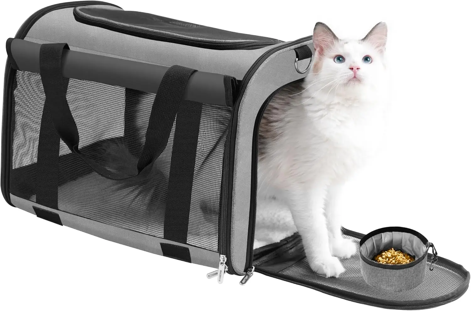 

Cat Carrier Backpack - Durable, Ventilated & Foldable with Roll-Up Shade, Includes Free Collapsible Bowl & Cushion for Stress