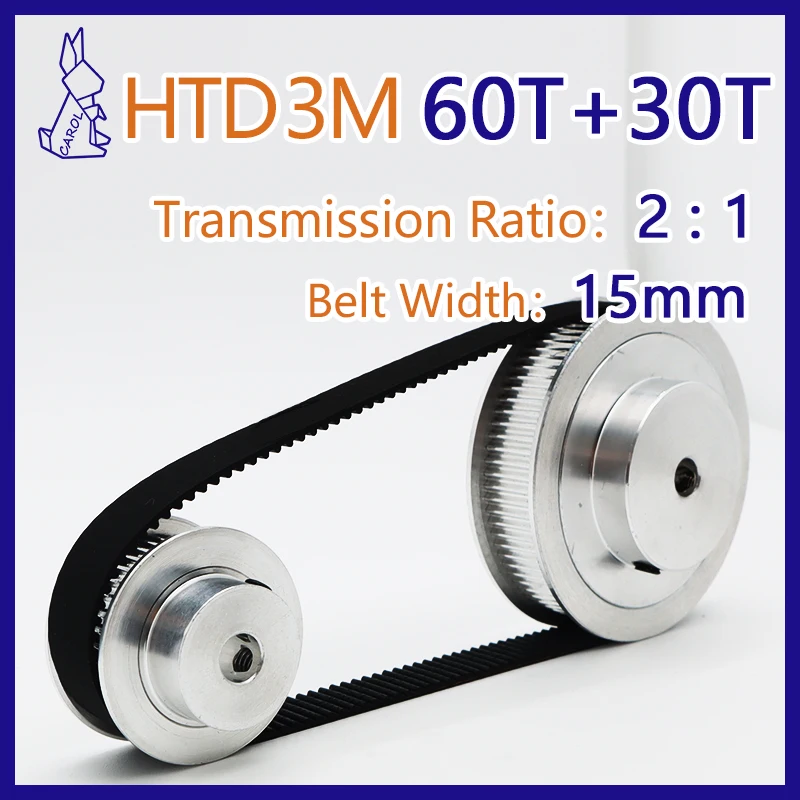 60T 30T 60Teeth 30Teeth HTD 3M Pulleys Set Belt Width 15mm Belt Pulley Gear Kit 3M Synchronous Wheel Set HTD3M Timing Pulley Kit