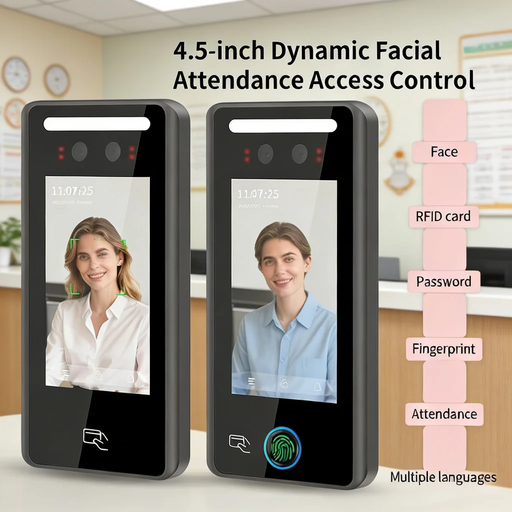 4.5-Inch Turnstile & Attendance Terminal with Face Recognition, RFID Reader & Biometric Unlock for Office Access Control