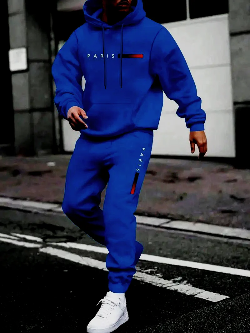 

Men's Paris letter printed hoodie and drawstring sweatpants set