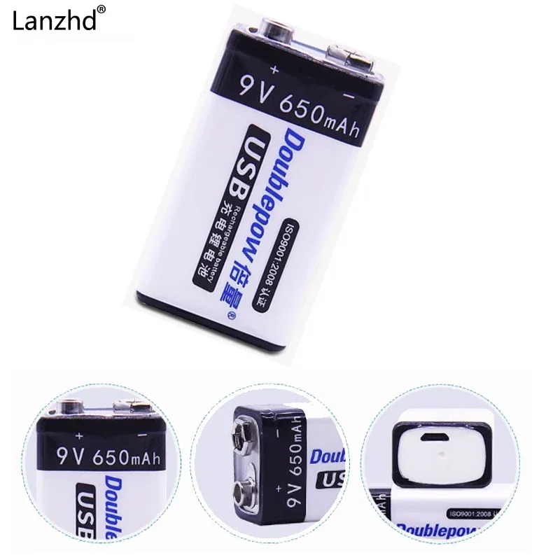 

DC 9V Rechargeable batteries USB Lithium Batteries Li-ion 650mah battery for Telecommunications,Multimeter Microphone Alarm