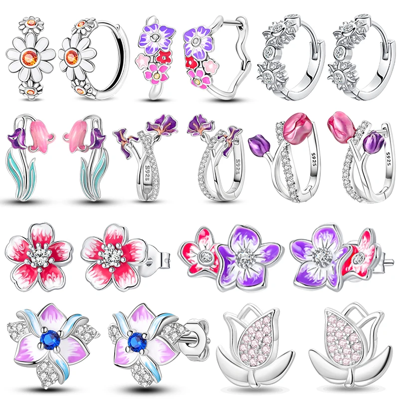 

Original 925 Sterling Silver Daisy Tulip Earrings Women 2025 Ear Studs Flower Earring Anniversary Jewelry Gift