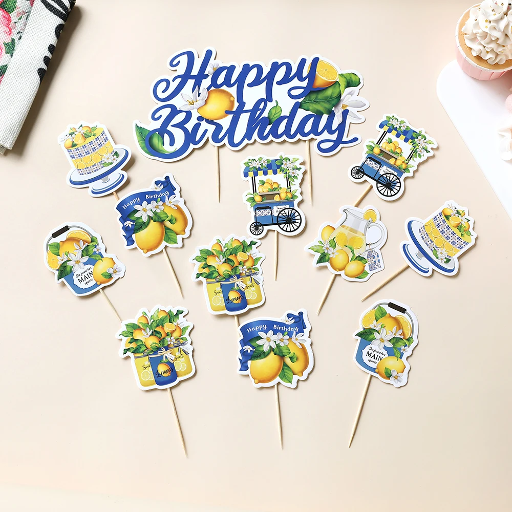 Cartel de Feliz Cumpleaños de limón, adornos para pastel de limón, decoración para fiesta de Baby Shower, suministros para fiestas