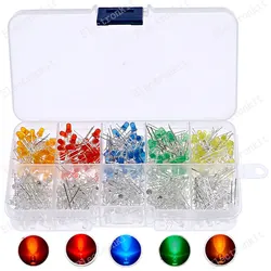 500Pcs/lot 3MM LED Diode Kit Mixed Color Red Green Yellow Blue White Orange