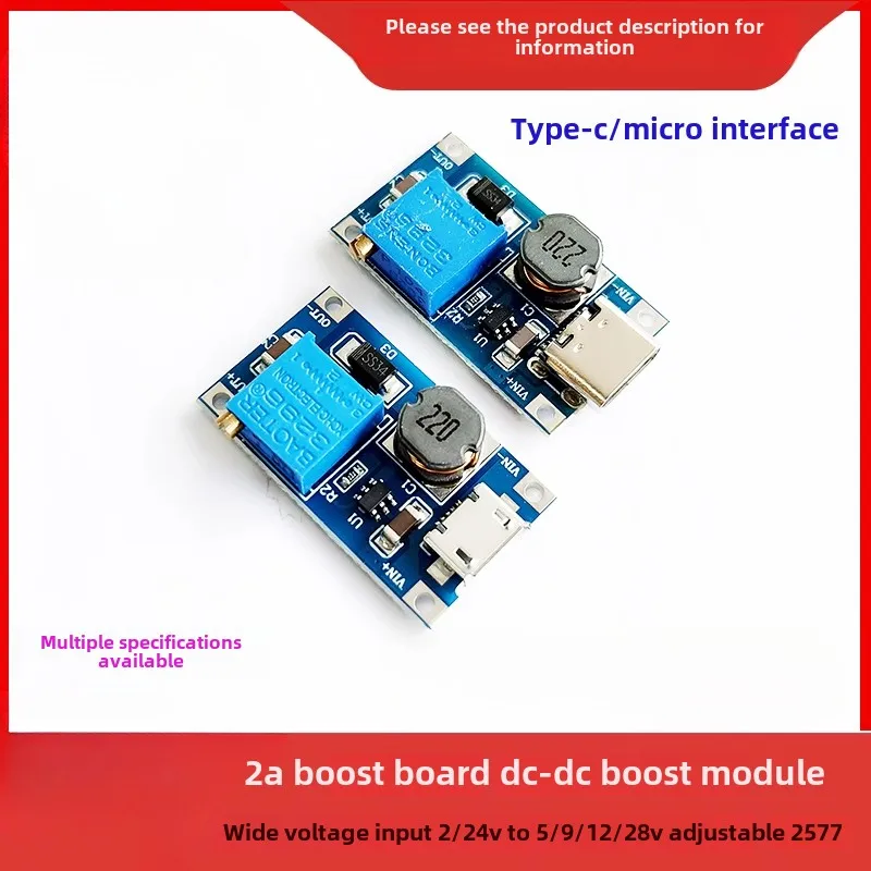 2PCS 2a Scheda Boost DC-DC Modulo Boost Ampio Ingresso Tensione 2/24V Boost 5/9/12/28V Regolabile 2577