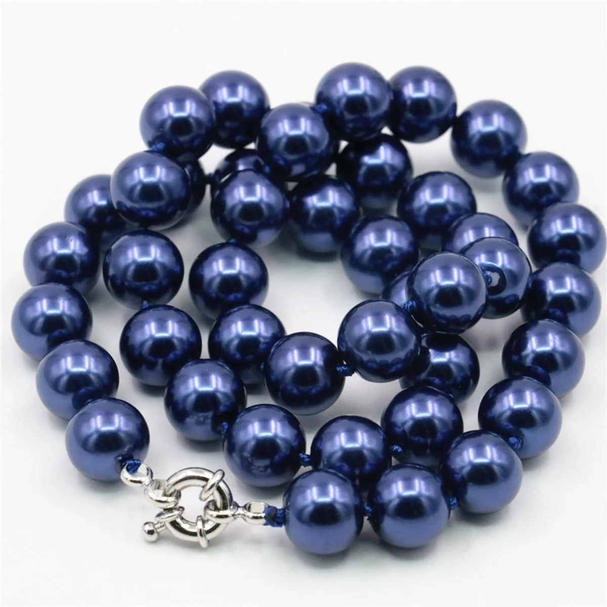 DIY 8 10 12 14mm South Dark Blue Shell Pearl Round Necklace Beads Hand Made Women Choker Free Shipping Items Jewelry for Women