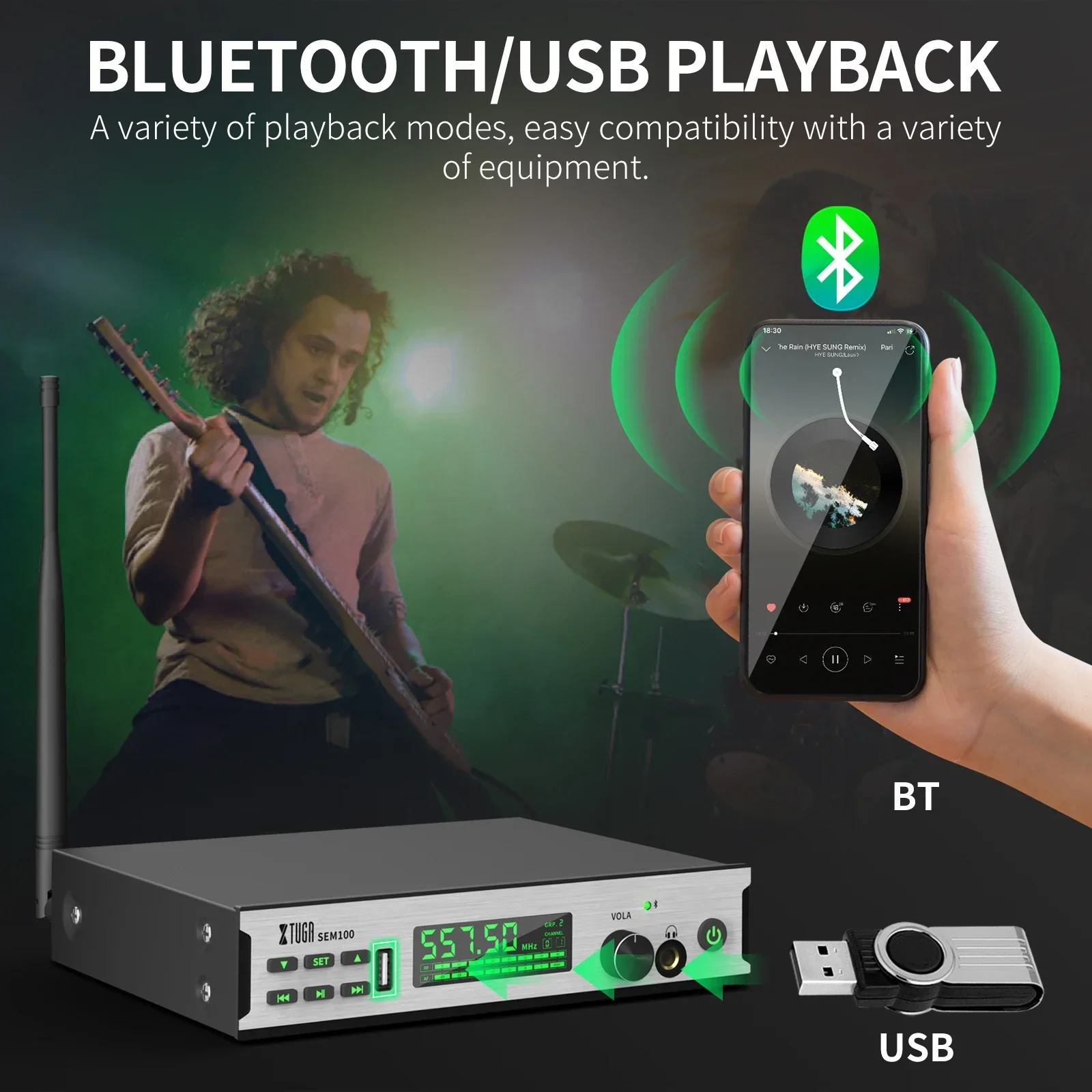 

2026 GPUB SEM1100 Stereo Wireless Monitor System 4*10 Channels In-ear Monitoring System Transmitter with 2 Bodypack